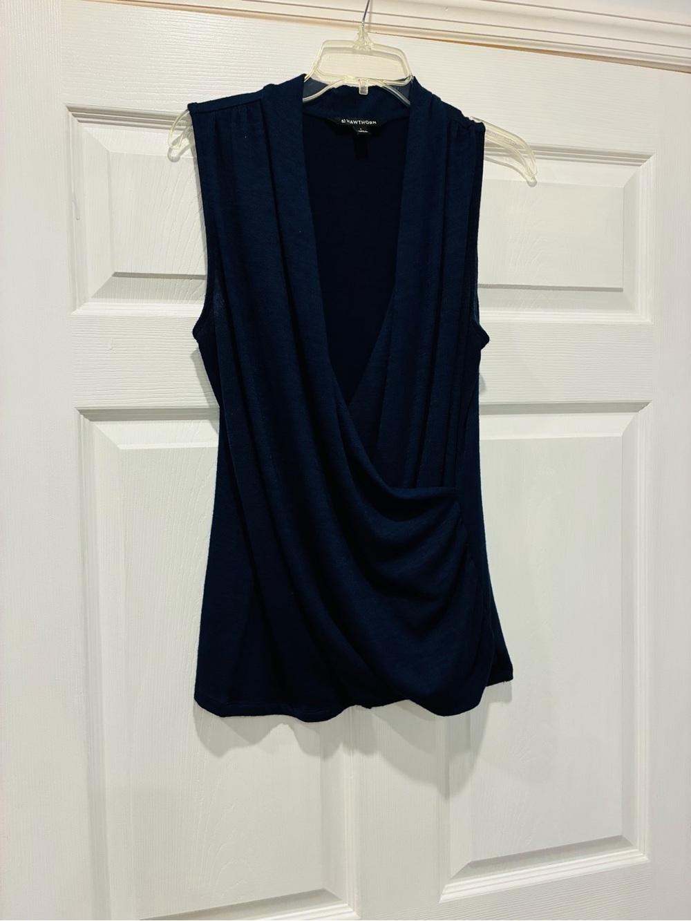 41 Hawthorn Navy Sleeveless Draped Surplice Top